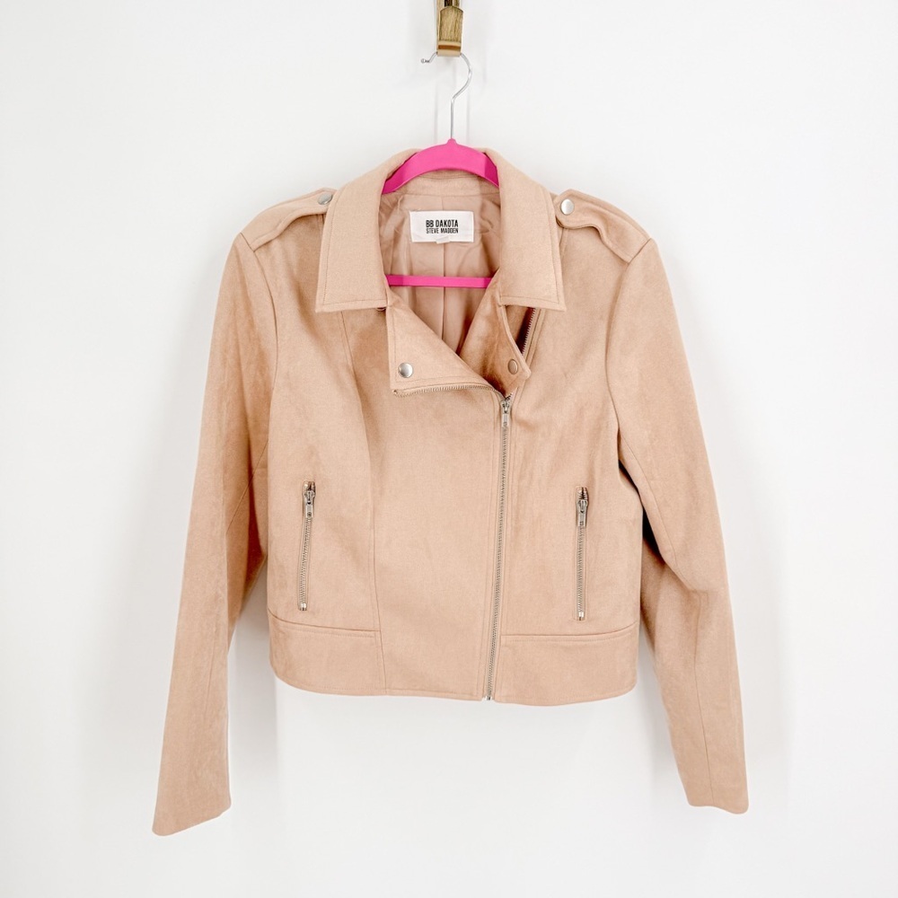 BB Dakota Tan Leather Moto Jacket with Notched Lapel